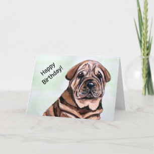 Niedlich Shar Pei Hund Happy Birthday Karte