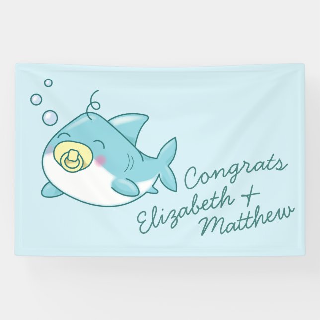 Niedlich Shark Baby Shower Kawaii Banner (Horizontal)