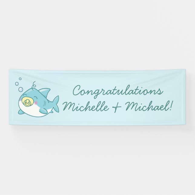 Niedlich Shark Baby Shower Kawaii Banner (Horizontal)