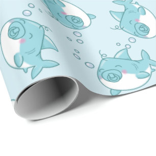 Niedlich Shark Baby Shower Kawaii Blue Boy Geschenkpapier