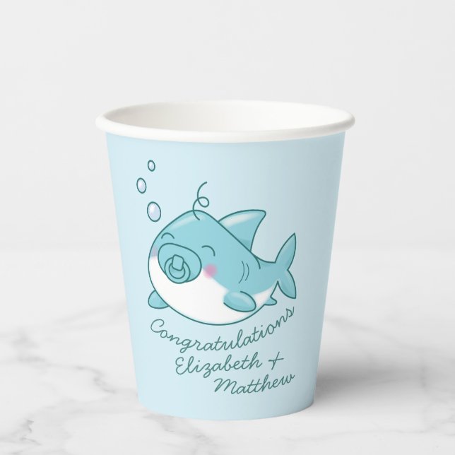 Niedlich Shark Baby Shower Kawaii Blue Boy Pappbecher (Vorderseite)