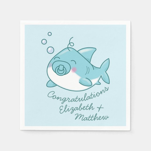 Niedlich Shark Baby Shower Kawaii Blue Boy Serviette (Vorderseite)