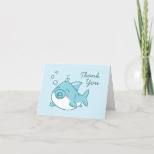 Niedlich Shark Baby Shower Kawaii Blue Boy Vielen Dankeskarte