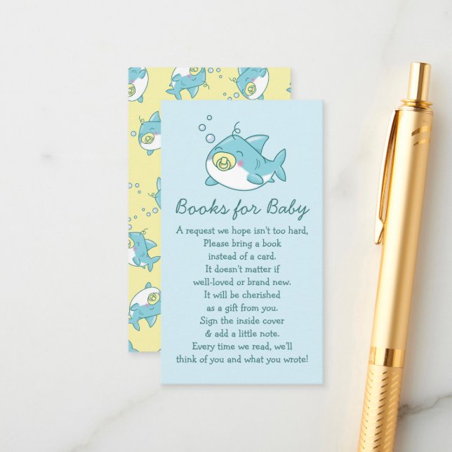 Niedlich Shark Baby Shower Kawaii Bücher für Baby Begleitkarte (Vorderseite/Rückseite Beispiel)