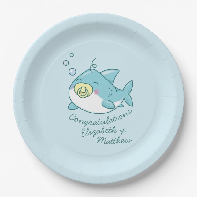 Niedlich Shark Baby Shower Kawaii Pappteller (Vorderseite)