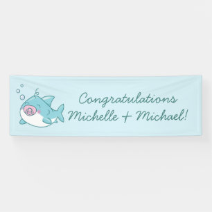 Niedlich Shark Baby Shower Kawaii Pink Girl Banner
