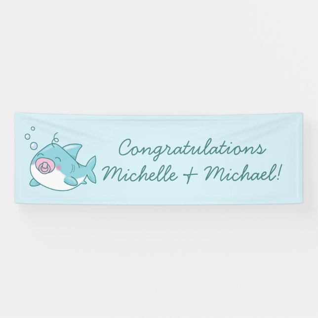 Niedlich Shark Baby Shower Kawaii Pink Girl Banner (Horizontal)