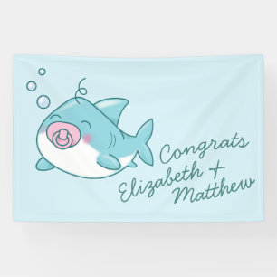 Niedlich Shark Baby Shower Kawaii Pink Girl Banner