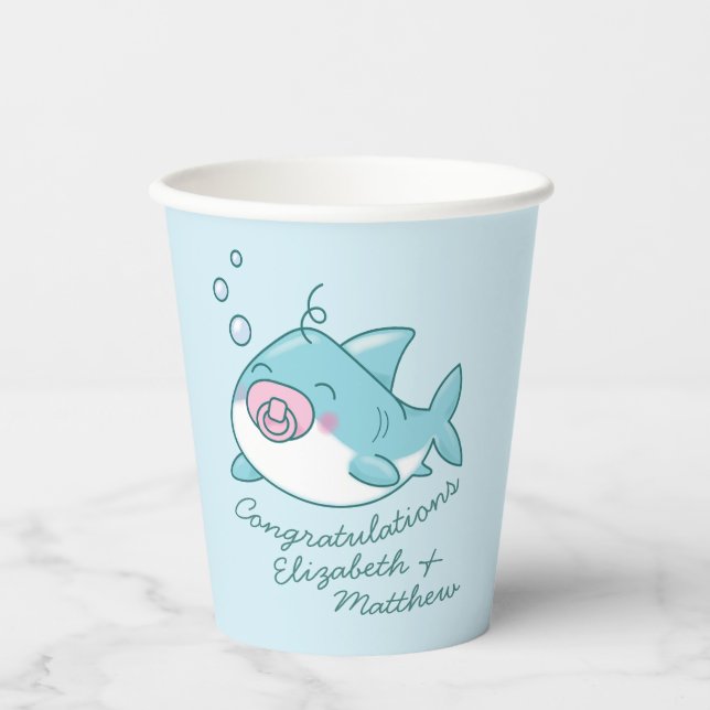 Niedlich Shark Baby Shower Kawaii Pink Girl Pappbecher (Vorderseite)