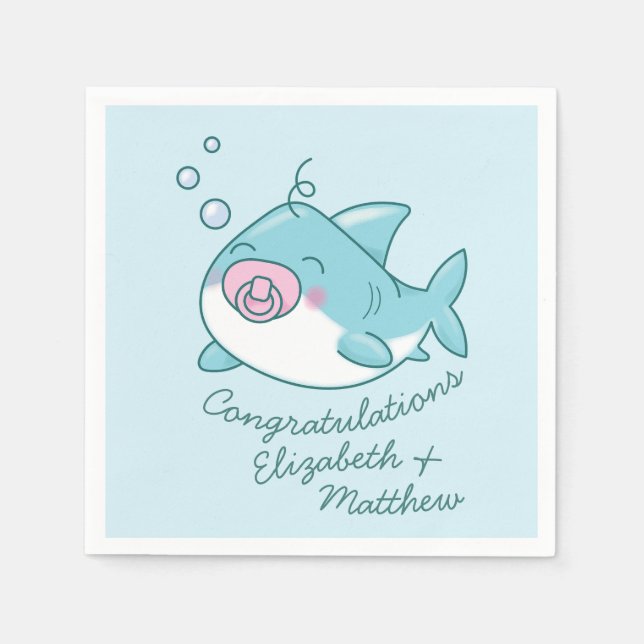 Niedlich Shark Baby Shower Kawaii Pink Girl Serviette (Vorderseite)