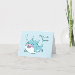 Niedlich Shark Baby Shower Kawaii Pink Girl Vielen Dankeskarte