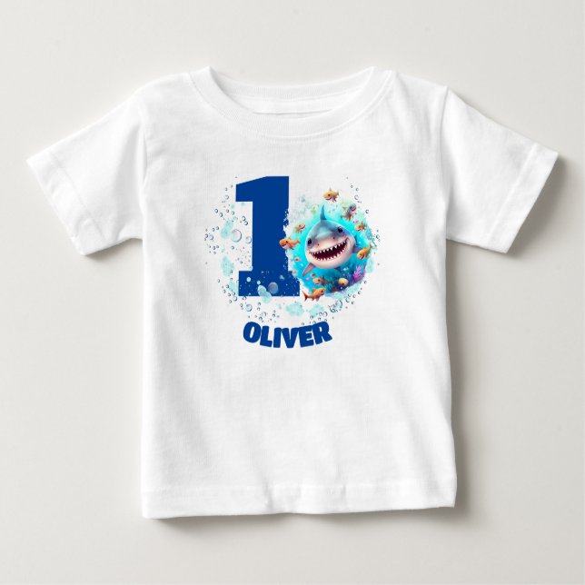 Niedlich Shark Birthday Personalisiert Boy Baby T-shirt (Vorderseite)