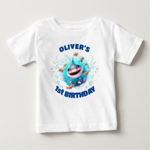 Niedlich Shark Birthday Personalisiert Boy Baby T-shirt