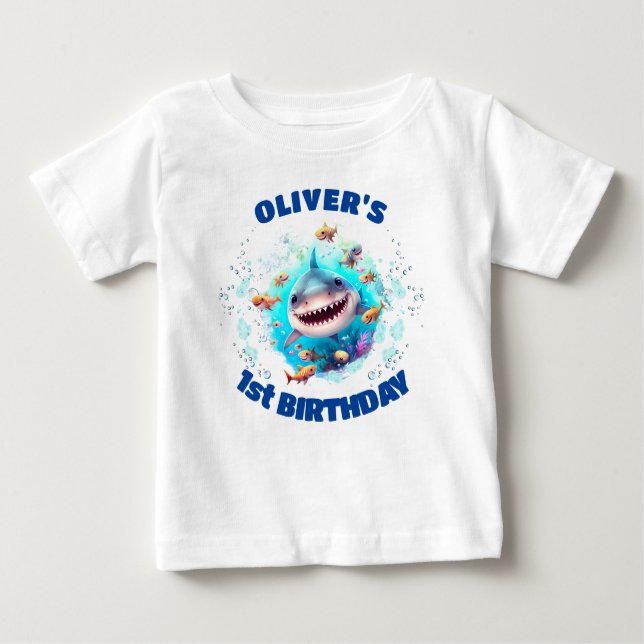 Niedlich Shark Birthday Personalisiert Boy Baby T-shirt (Vorderseite)