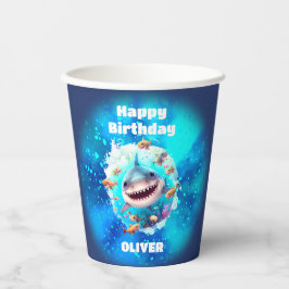 Niedlich Shark Birthday Personalisiert Boy Pappbecher