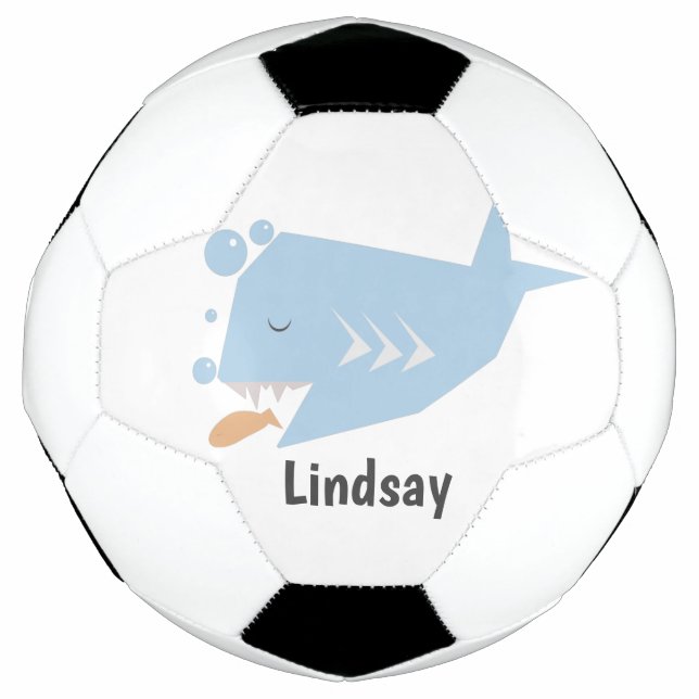 Niedlich Shark Blue Monogram Name Soccer Ball (Vorderseite)