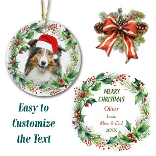 Niedlich Shetland Sheepdog Holly Wreath Weihnachte Keramik Ornament