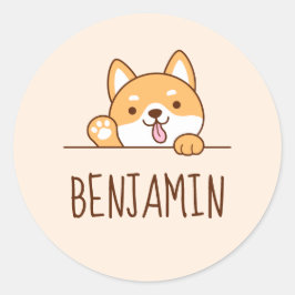 Niedlich Shiba Inu Corgi Dog Peeking Individuelle  Runder Aufkleber