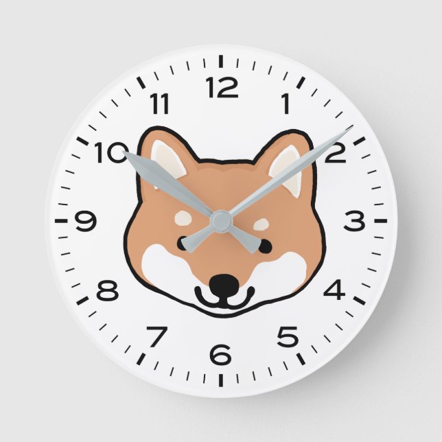 Niedlich Shiba Inu Dog Cartoon Runde Wanduhr (Vorderseite)