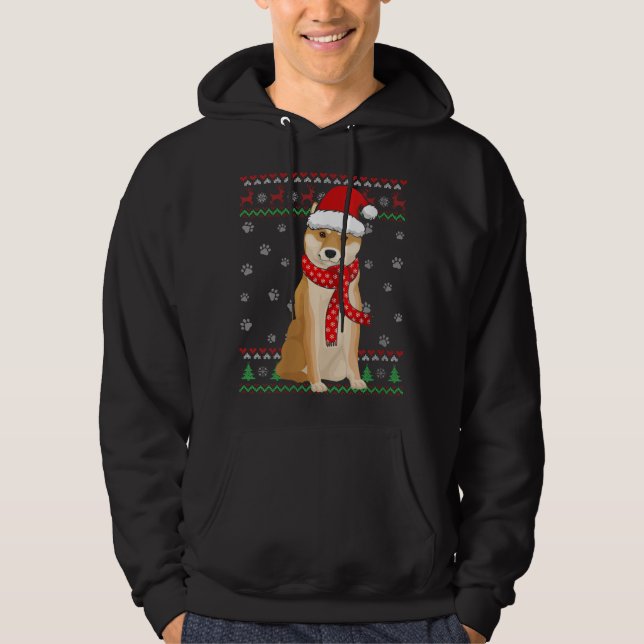 Niedlich Shiba Inu Dog Ugly Christmas Sweater Sant Hoodie (Vorderseite)