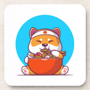 Niedlich Shiba Inu Eating Ramen Noodle Cartoon-230 Getränkeuntersetzer