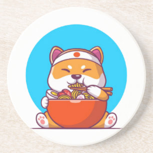 Niedlich Shiba Inu Eating Ramen Noodle Cartoon-230 Getränkeuntersetzer