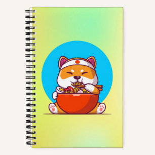 Niedlich Shiba Inu Eating Ramen Noodle Cartoon-230 Notizbuch