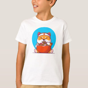 Niedlich Shiba Inu Eating Ramen Noodle Cartoon-230 T-Shirt