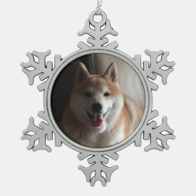 Niedlich Shiba Inu-Geiso 2 Schneeflocken Zinn-Ornament (Vorderseite)