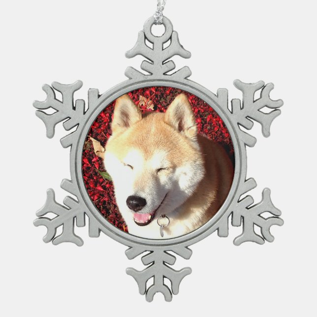 Niedlich Shiba Inu-Geiso Schneeflocken Zinn-Ornament (Vorderseite)