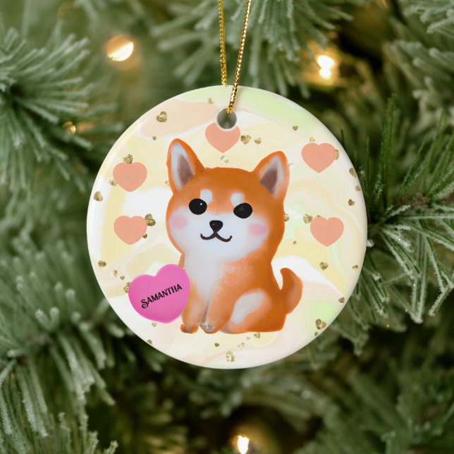Niedlich Shiba Inu Hearts | Für Hunde Keramik Ornament (Baum)