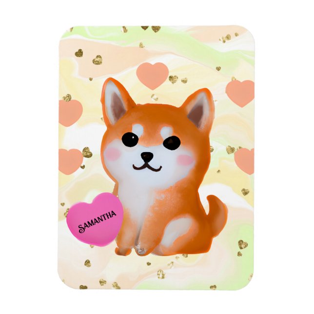 Niedlich Shiba Inu Hearts | Für Hunde Magnet (Vertikal)