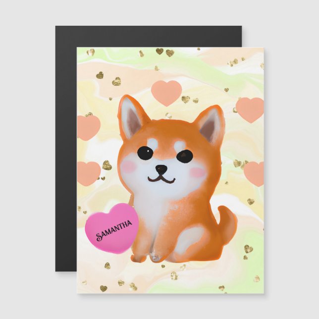 Niedlich Shiba Inu Hearts | Für Hunde Magnetkarte (Vorne/Hinten)