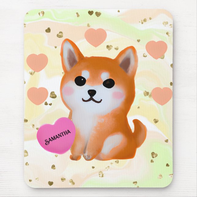 Niedlich Shiba Inu Hearts | Für Hunde Mousepad (Vorne)