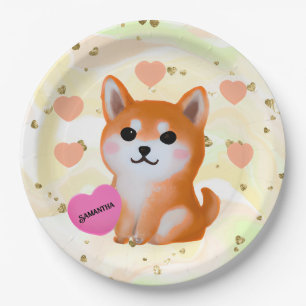 Niedlich Shiba Inu Hearts   Für Hunde Pappteller