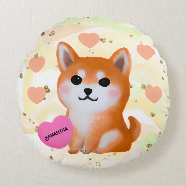 Niedlich Shiba Inu Hearts | Für Hunde Rundes Kissen (Vorderseite)