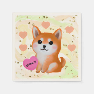 Niedlich Shiba Inu Hearts   Für Hunde Serviette