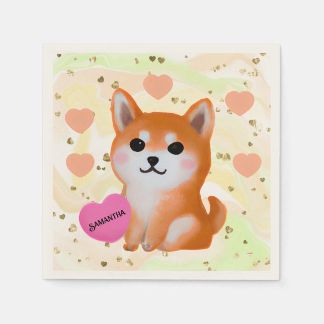Niedlich Shiba Inu Hearts | Für Hunde Serviette (Vorderseite)