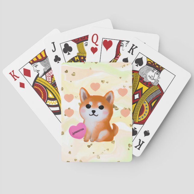 Niedlich Shiba Inu Hearts | Für Hunde Spielkarten (Rückseite)