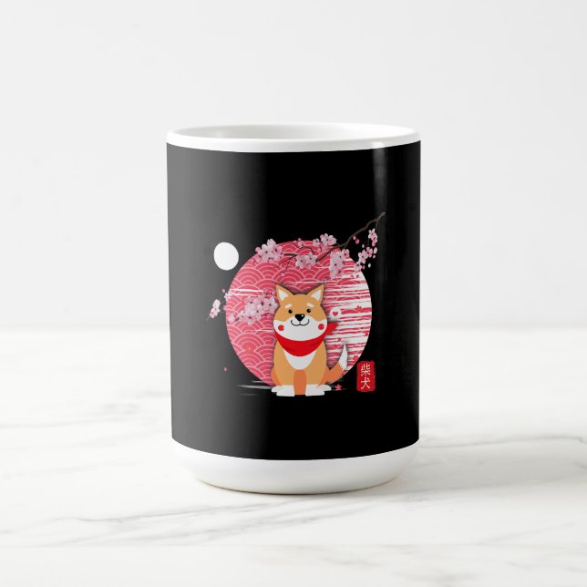 Niedlich Shiba Inu Kawaii Japanisch Cherry Blossom Verwandlungstasse (Zentrum)