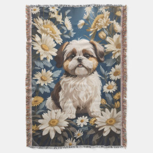 Niedlich Shih Tzu Dog White Daisy Blume Decke