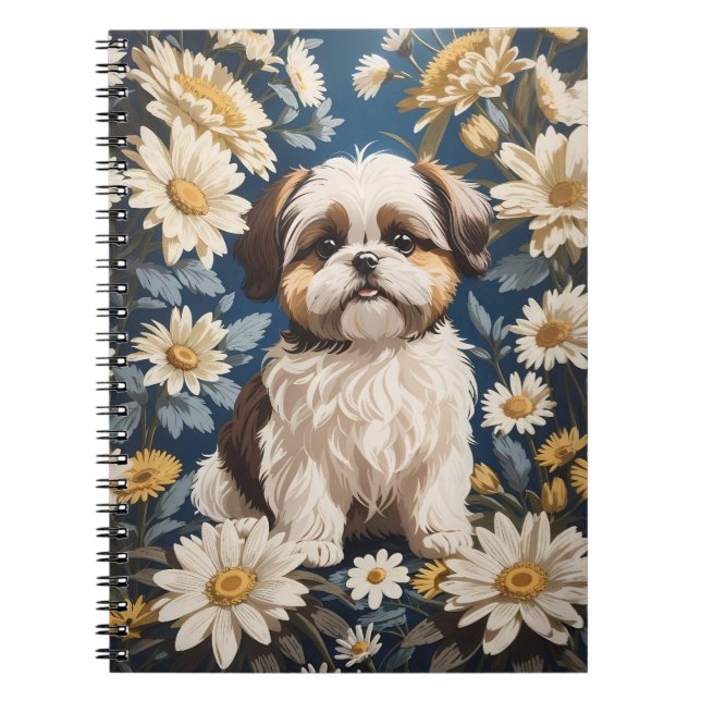 Niedlich Shih Tzu Dog White Daisy Blume Notizblock (Vorderseite)