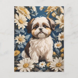 Niedlich Shih Tzu Dog White Daisy Blume Postkarte