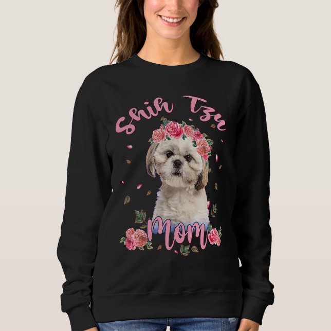 Niedlich Shih Tzu Mama Blume Hunde Frauen Sweatshirt (Vorderseite)