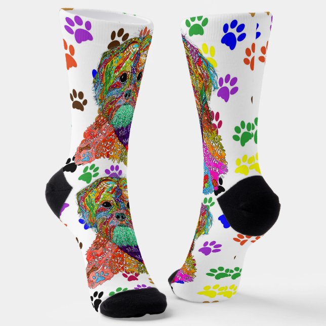 Niedlich Shih Tzu Mama Paw Prints Socks Socken (Gewinkelt)