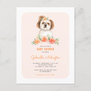 Niedlich Shih Tzu Watercolor Peach Floral Baby Dus Einladungspostkarte
