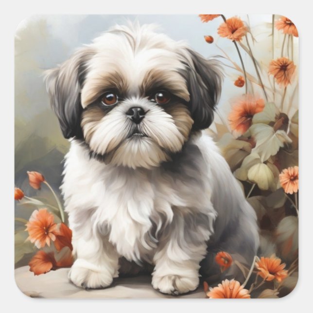 Niedlich Shih tzu Welpenstift Quadratischer Aufkleber (Vorderseite)