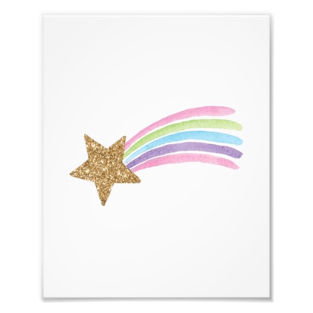 Niedlich Shooting Star Gold Glitzer Rainbow Baby K Fotodruck (Vorne)