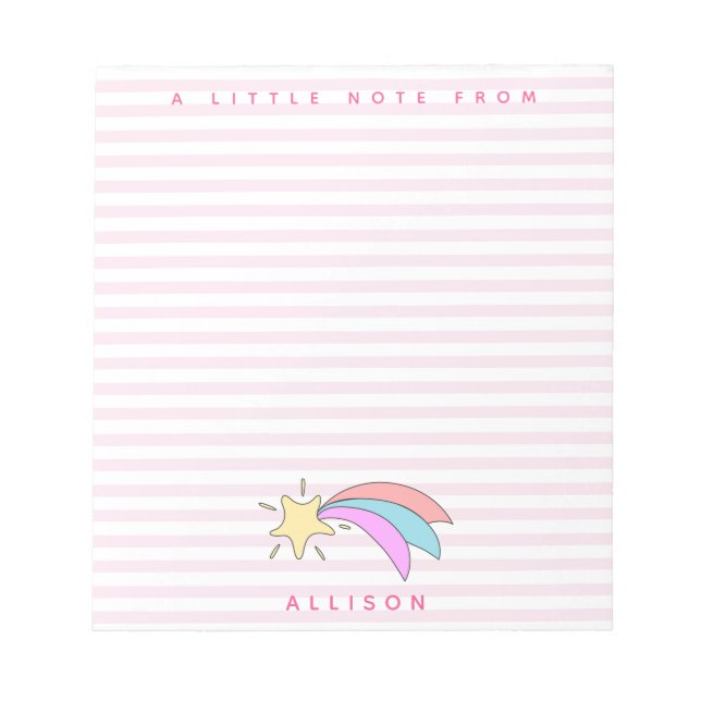 Niedlich Shooting Star - Pink Striped Girls Notizblock (Vorderseite)