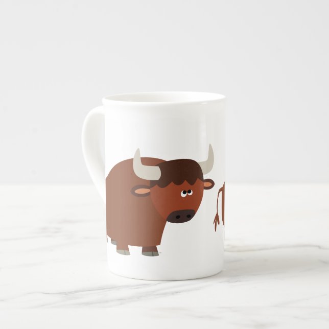 Niedlich Shy Cartoon Bull China Tasse (Vorderseite Links)
